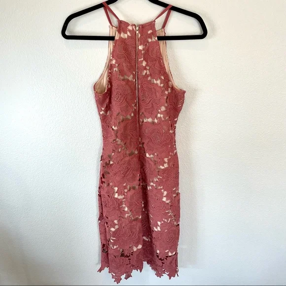 Akira Chicago Black Label High Neck Pink & Nude Lace Body-Con Dress Size Medium - Picture 4 of 14